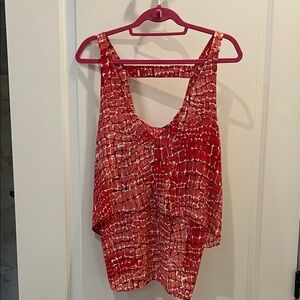 White House Black Market Red Patterned Tank Top